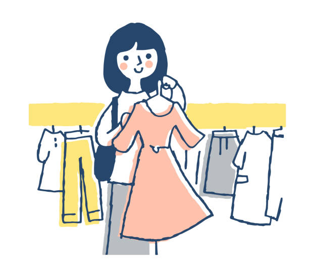 쇼핑하는 동안 옷을 선택하는 여성 - department store shopping mature adult women stock illustrations