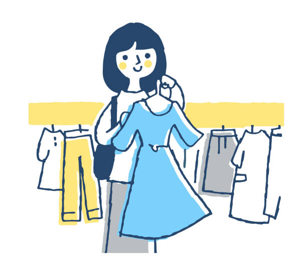 쇼핑하는 동안 옷을 선택하는 여성 - department store shopping mature adult women stock illustrations