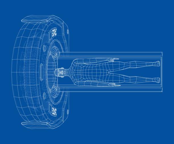 mri maszyny skanowania pacjenta wewnątrz. wektor - cat scan machine stock illustrations