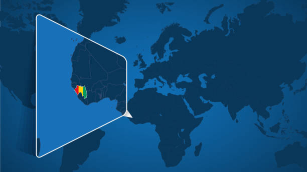 Location Of Guinea On The World Map With Enlarged Map Of Guinea With Location Of Guinea On The World Map With Enlarged Map Of Guinea With Flag 
