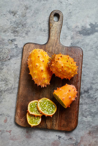 istock Kiwano fruits on a cutting board 1301372508