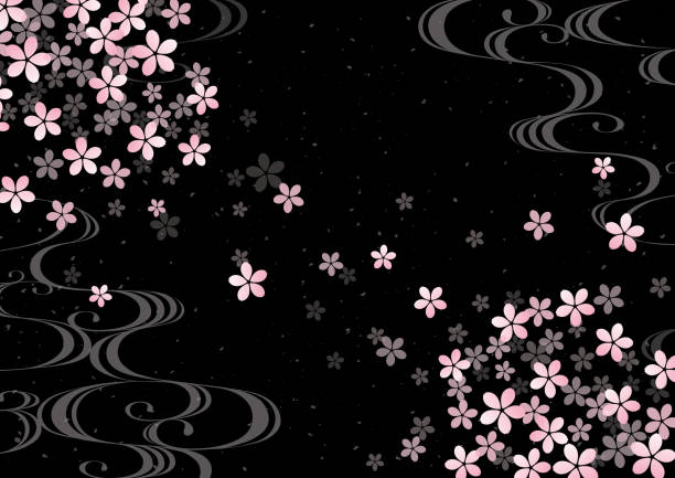 夜の桜と波のパターン - 桜吹雪点のイラスト素材／クリップアート素材／マンガ素材／アイコン素材