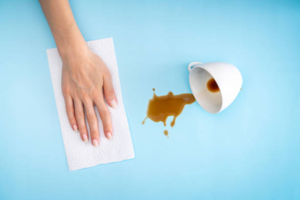 istock Coffee stain simple removing with white paper napkin 1301377971