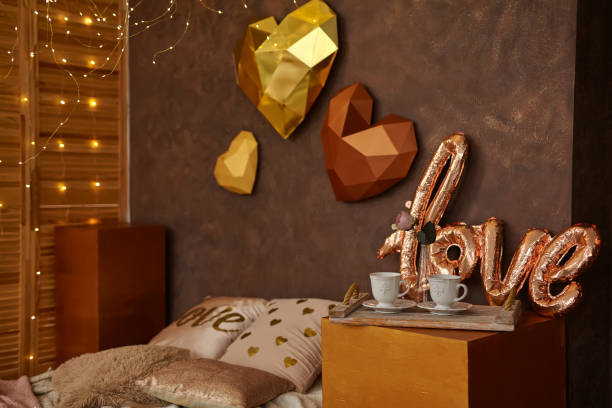 istock Romantic interior in brown colors with bed 1301378333