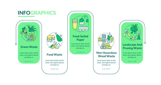 szablon infografiki wektora odpadów ulegających biodegradacji - green waste stock illustrations