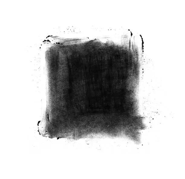 Vector illustration of Black square smudged by finger drawn by hand with dry pastel on white paper background - abstract isolated dirty square speech bubble in vector - multilayered object with unique textured effect with excess loose material around