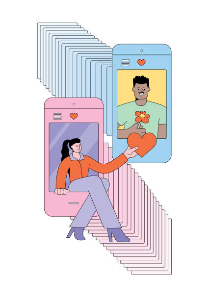 Scrolling through dating profiles Woman browsing and choosing online dating partners.
Editable vectors on layers. dating stock illustrations