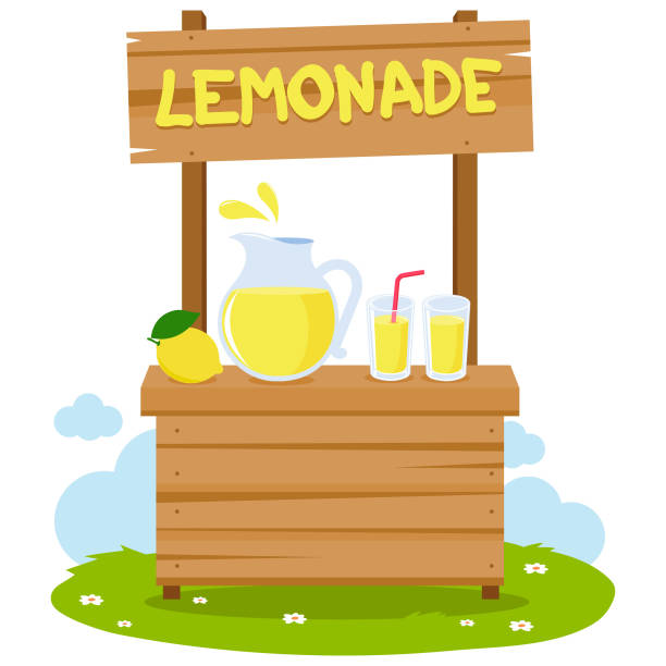 illustrazioni stock, clip art, cartoni animati e icone di tendenza di supporto per limonate in legno e succo di limone. illustrazione vettoriale - limonata