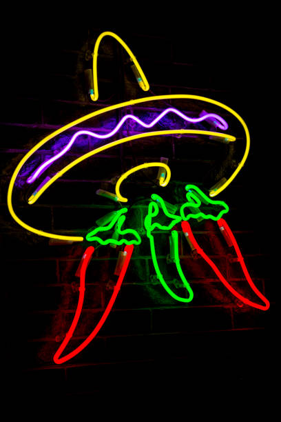 Glowing Neon stylized mexican sombrero