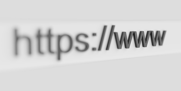 Internet web address https www in search bar of browser in focus. 3d rendering