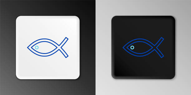 istock Line Christian fish symbol icon isolated on grey background. Jesus fish symbol. Colorful outline concept. Vector 1301387363