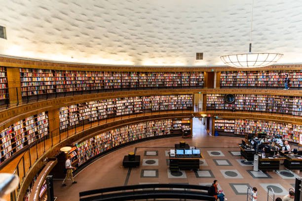 Stockholm, Sweden - August 8, 2019: Interior view of Stockholm Public Library, an iconic building designed by Gunnar Asplund architect