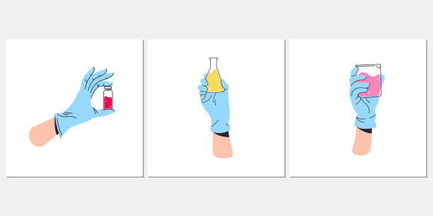 ilustrações de stock, clip art, desenhos animados e ícones de hand in glove holding test tube with biological sample collection . - blood sample blood tubing test tube