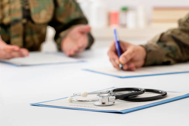 istock soldier patient talking to a army doctor 1301393427