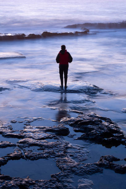 istock Lonely man standing looking at the sea 1301393544