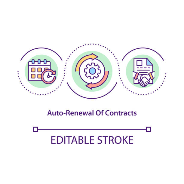 Contracts auto-renewal concept icon Contracts auto-renewal concept icon. Contractual period idea thin line illustration. Automatic renewal provisions. Contract restarting. Vector isolated outline RGB color drawing. Editable stroke contract renewal stock illustrations