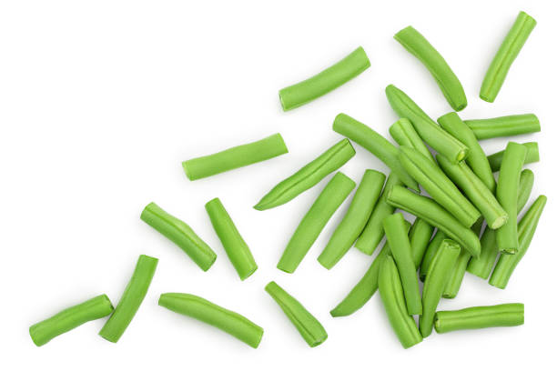 istock Green beans isolated on a white background with clipping path, Top view with copy space for your text. Flat lay 1301399061