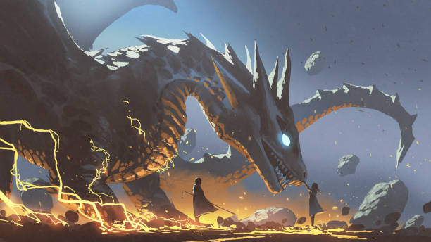 illustrations, cliparts, dessins animés et icônes de le seigneur et le dragon fidèle - fire illustration and painting dragon art