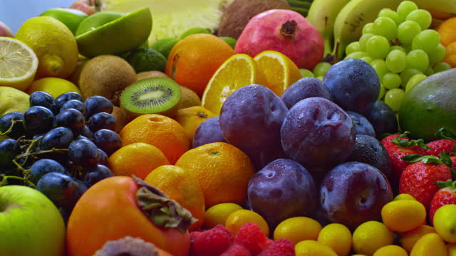SLO MO LD Varied fruits rotating