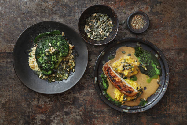 istock Chicken Breast With Pumpkin Puree and Grilled Broccoli 1301405263