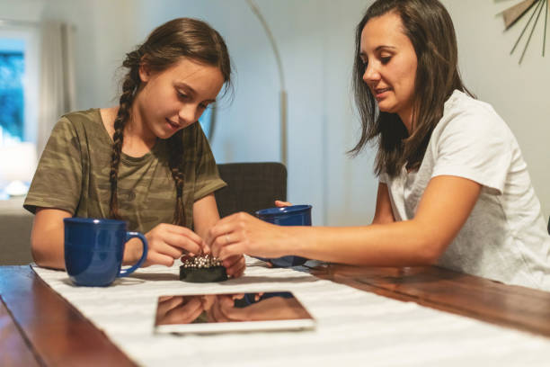 mother's day mom and daughter enjoying quality fun time photo series - love growth time of day cheerful imagens e fotografias de stock