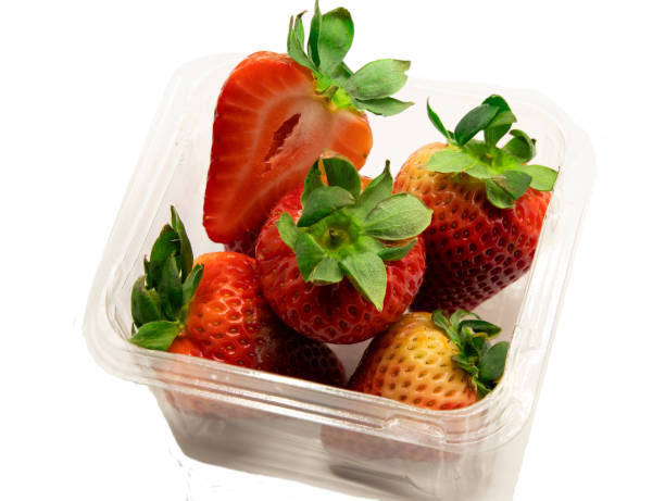 istock Strawberries placed in a transparent box on a white background 1301407029