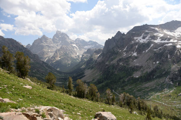 park narodowy grand teton widziany ze szlaku paintbrush divide - teton valley zdjęcia i obrazy z banku zdjęć