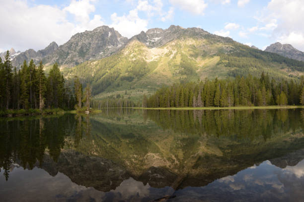 lago leigh no parque nacional grand teton - nature reflection grand teton teton range - fotografias e filmes do acervo