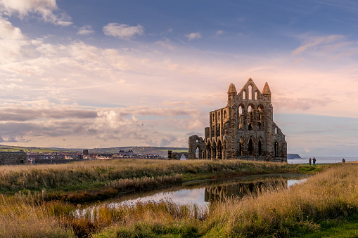 Whitby Abbey was a 7th-century Christian monastery that later became a Benedictine abbey. overlooking the North Sea on the East Cliff above Whitby in North Yorkshire, England.