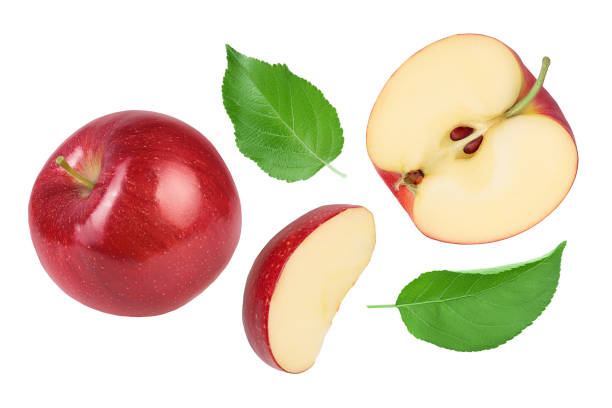 istock Red apple with half isolated on white background . Top view. Flat lay. 1301411291