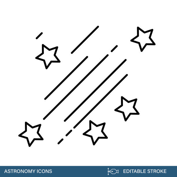Shooting Star  - Astronomy And Space Thin Line Icon With editable Strokes Space exploration line icon on a transparent background. The black lines are editable. clip art of a meteoroids stock illustrations