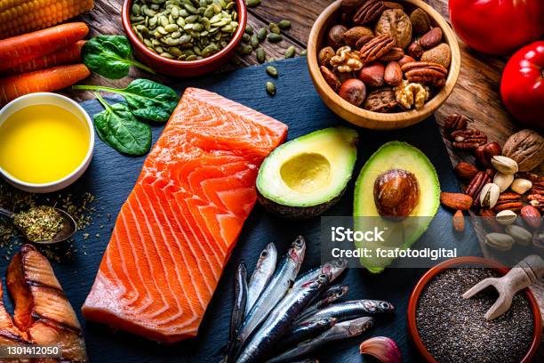 Food With High Content Of Omega3 Fats Stock Photo - Download Image Now - Healthy Eating, Mediterranean Food, Omega-3