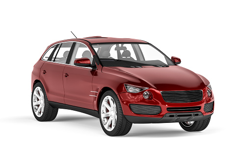 Small SUV car in metallic red isolated on a white background - Front view - 3D render