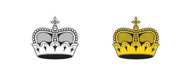 ilustrações, clipart, desenhos animados e ícones de coroa real rainha dourada e ícone rei. bandeira liechtenstein. vetor isolado - liechtenstein