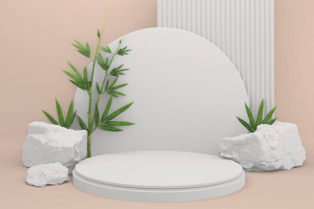 istock Tropical pink design Podium minimal geometric and bamboo japanese decoration .3D rendering 1301416950