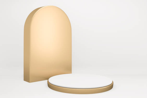 istock The Golden Podium minimal geometric white and gold style abstract.3D rendering 1301417162
