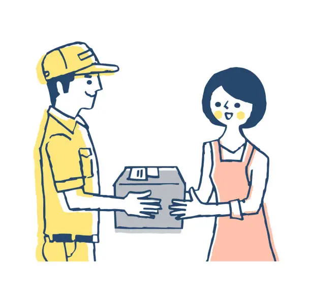 Vector illustration of A woman receiving a courier from a deliveryman