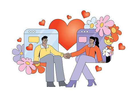 Man and woman on a virtual date.
Editable vectors on layers.