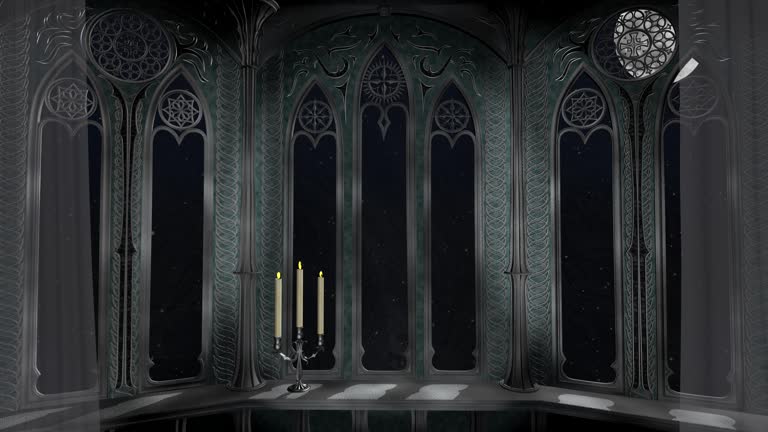 Gothic balcony in old castle 3d render background