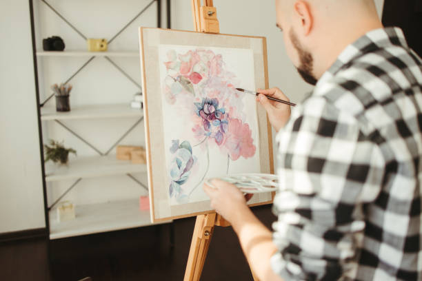 istock Art therapy drawing. Watercolor painting 1301424947