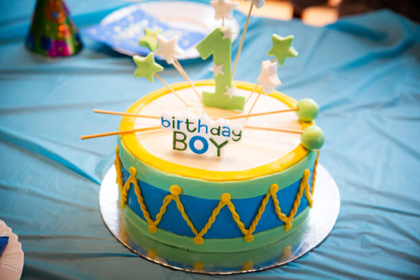 istock Birthday cake for a 1 year old baby boy 1301425125