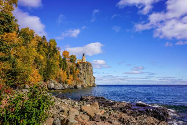 Split Rock Lighthouse on Lake Superior in northern Minnesota stock photo