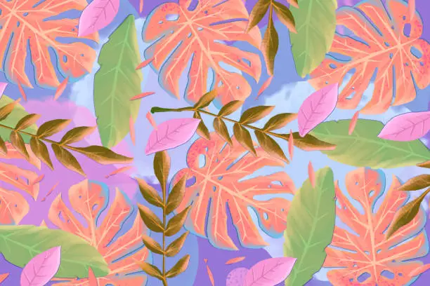 Vector illustration of Seamless pattern with tropical leaves