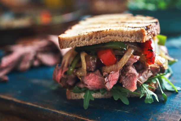 istock Steak Sandwich with Roasted Bell Pepper and Arugula 1301430893