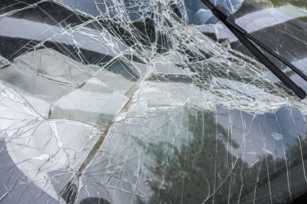 istock The broken windshield in car accident. Beaten frontal glass 1301432110