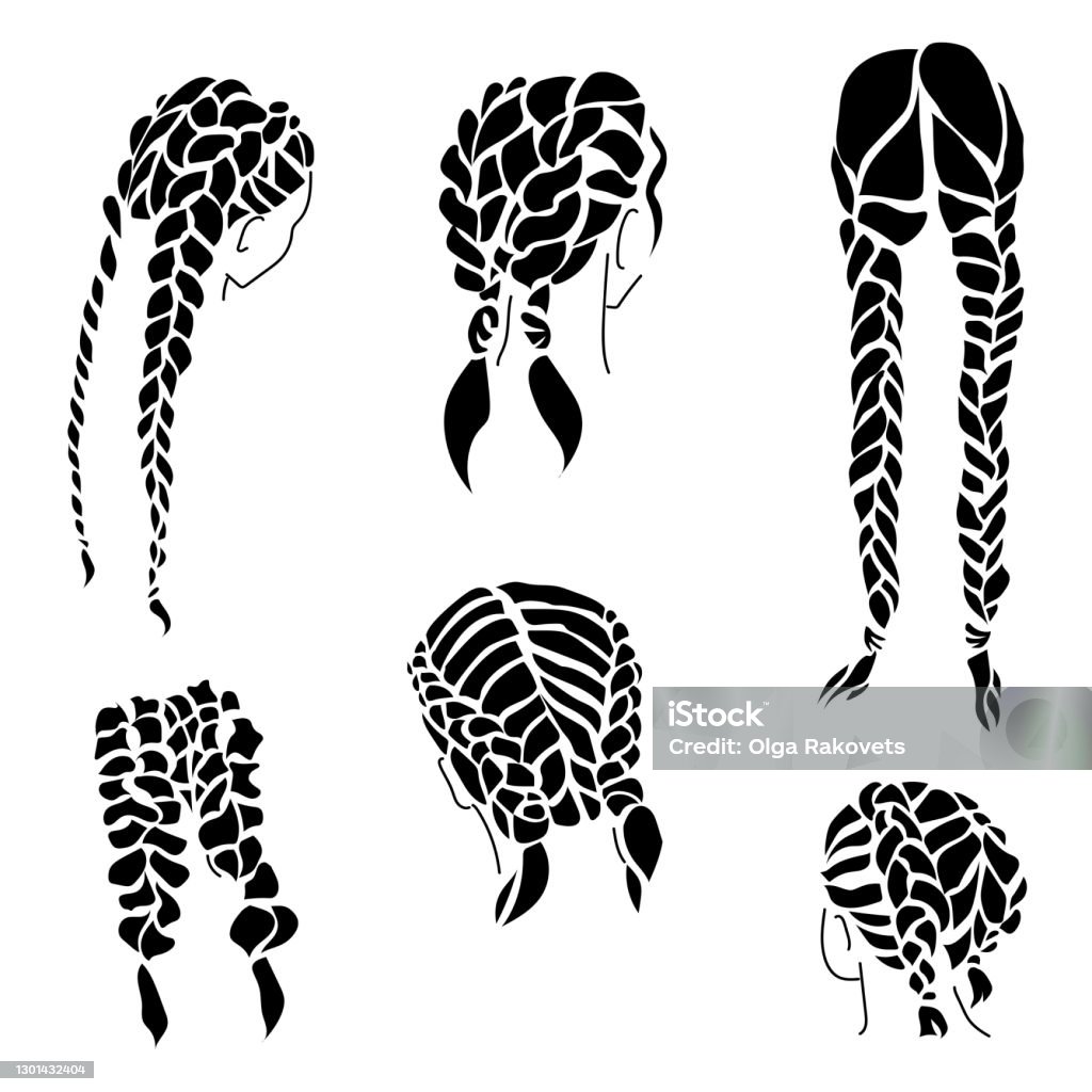 Two Braids On Hair Of Different Lengths Ornate Braided Hairstyles  Silhouettes Stock Illustration - Download Image Now - iStock