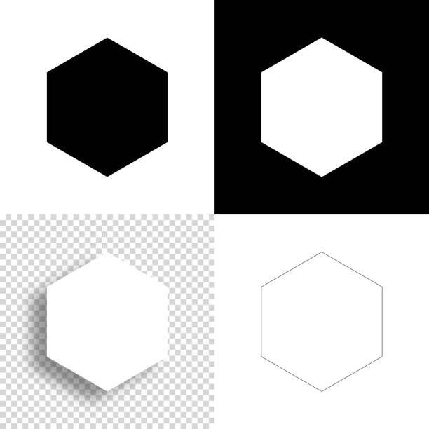 육각. 디자인 아이콘입니다. 빈, 흰색 및 검은색 배경 - 선 아이콘 - 육각형 stock illustrations