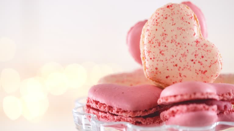Valentines Day Macarons On Turningtable With Fading In and Out Text