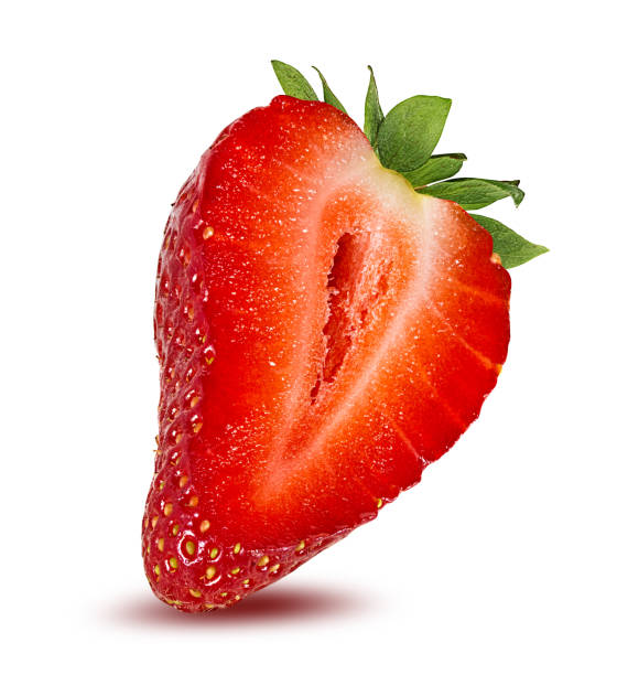 istock Halved strawberry isolated on white background 1301433516