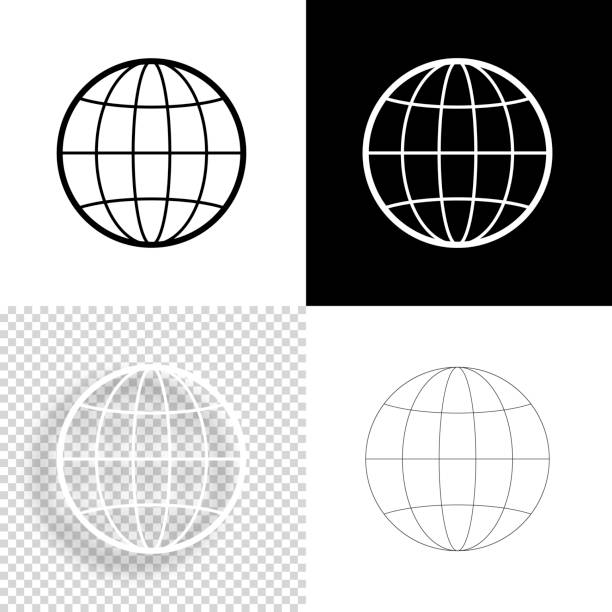 Globe. Icon for design. Blank, white and black backgrounds - Line icon Icon of "Globe" for your own design. Four icons with editable stroke included in the bundle: - One black icon on a white background. - One blank icon on a black background. - One white icon with shadow on a blank background (for easy change background or texture). - One line icon with only a thin black outline (in a line art style). The layers are named to facilitate your customization. Vector Illustration (EPS10, well layered and grouped). Easy to edit, manipulate, resize or colorize. And Jpeg file of different sizes. equator line stock illustrations